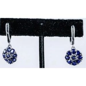 925 Sterling Silver Earrings, 18 Synthetic Blue Sapphires 2.25ct Appraise $1240
